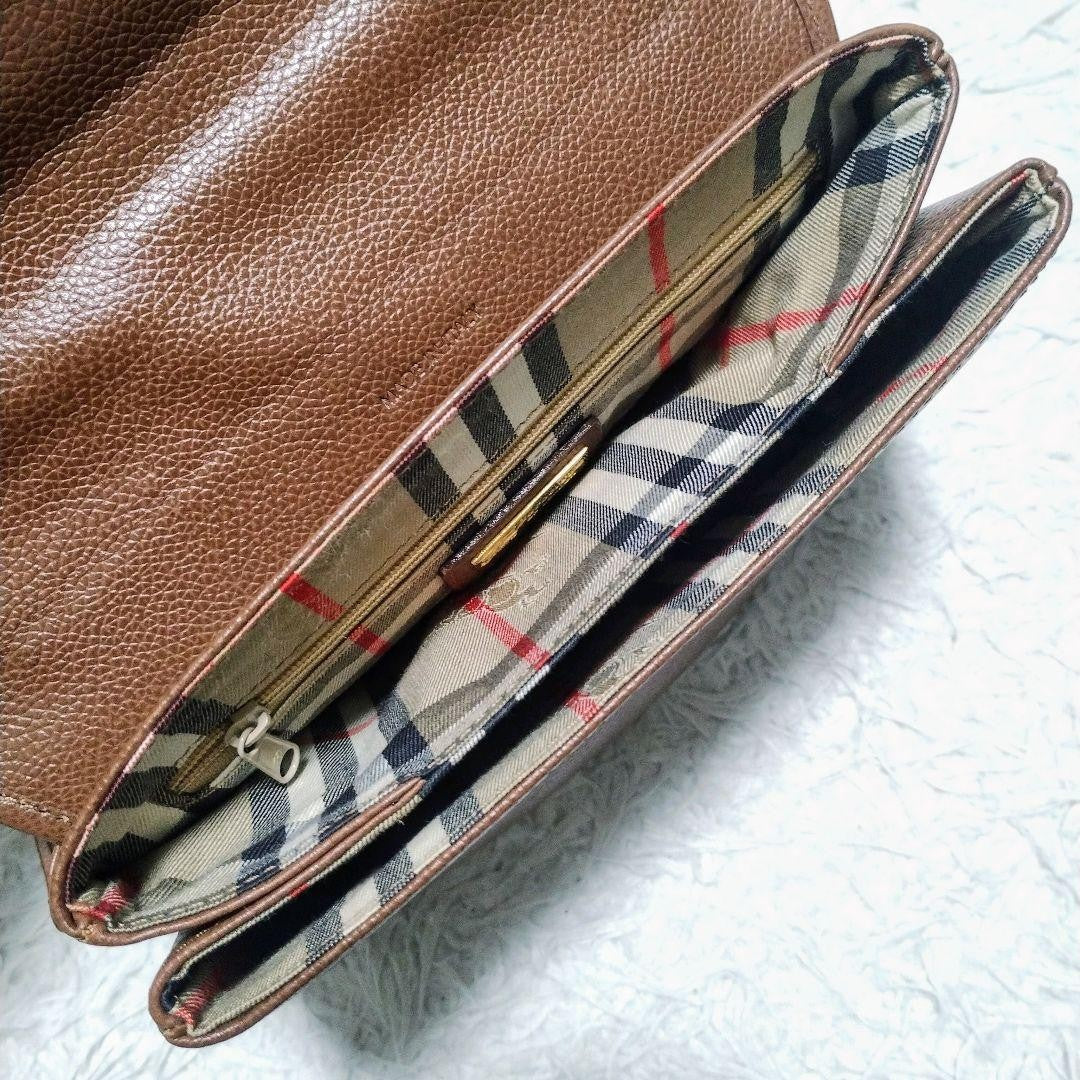 BURBERRY Hand Shoulder Bag Tote Purse 2way Nova Check Leather Brown Authentic