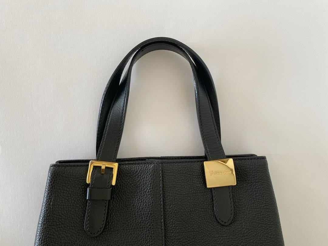 BURBERRY Hand Bag Tote Purse Nova Check Leather Black Authentic