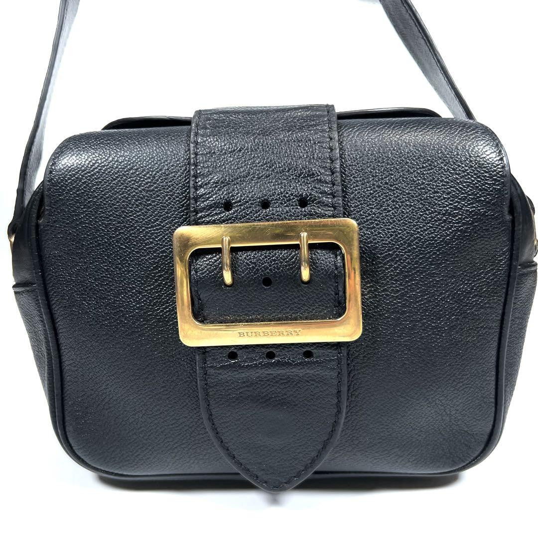 BURBERRY Shoulder Bag Purse Nova Check Leather Black Authentic