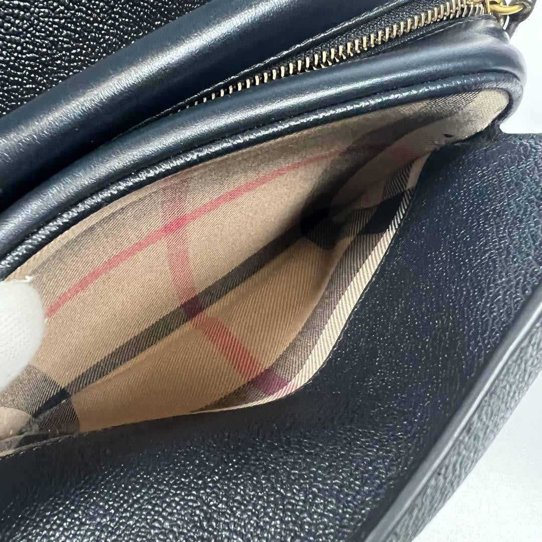 BURBERRY Shoulder Bag Purse Nova Check Leather Black Authentic