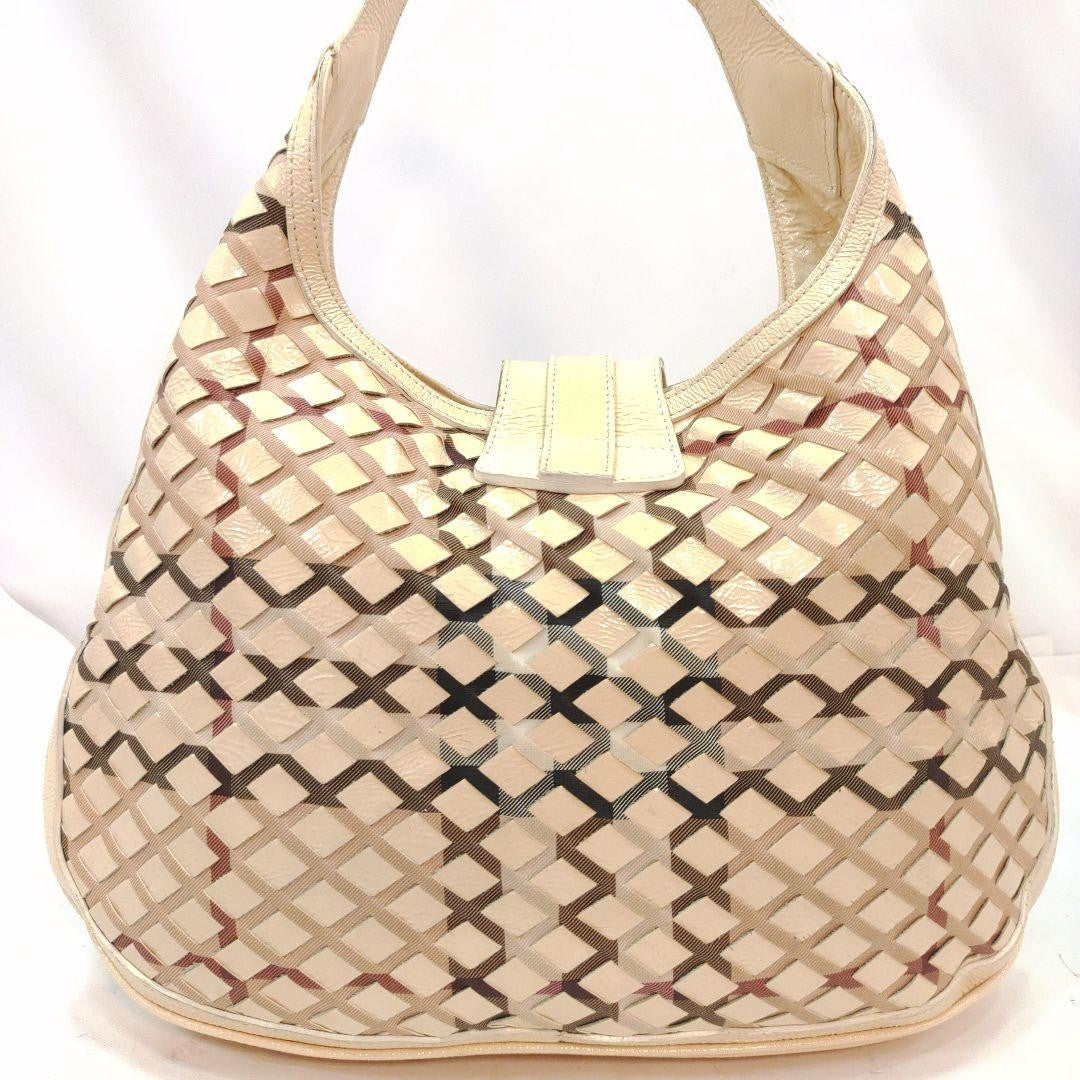 BURBERRY Shoulder Bag Purse Nova Check Patent Leather White Authentic