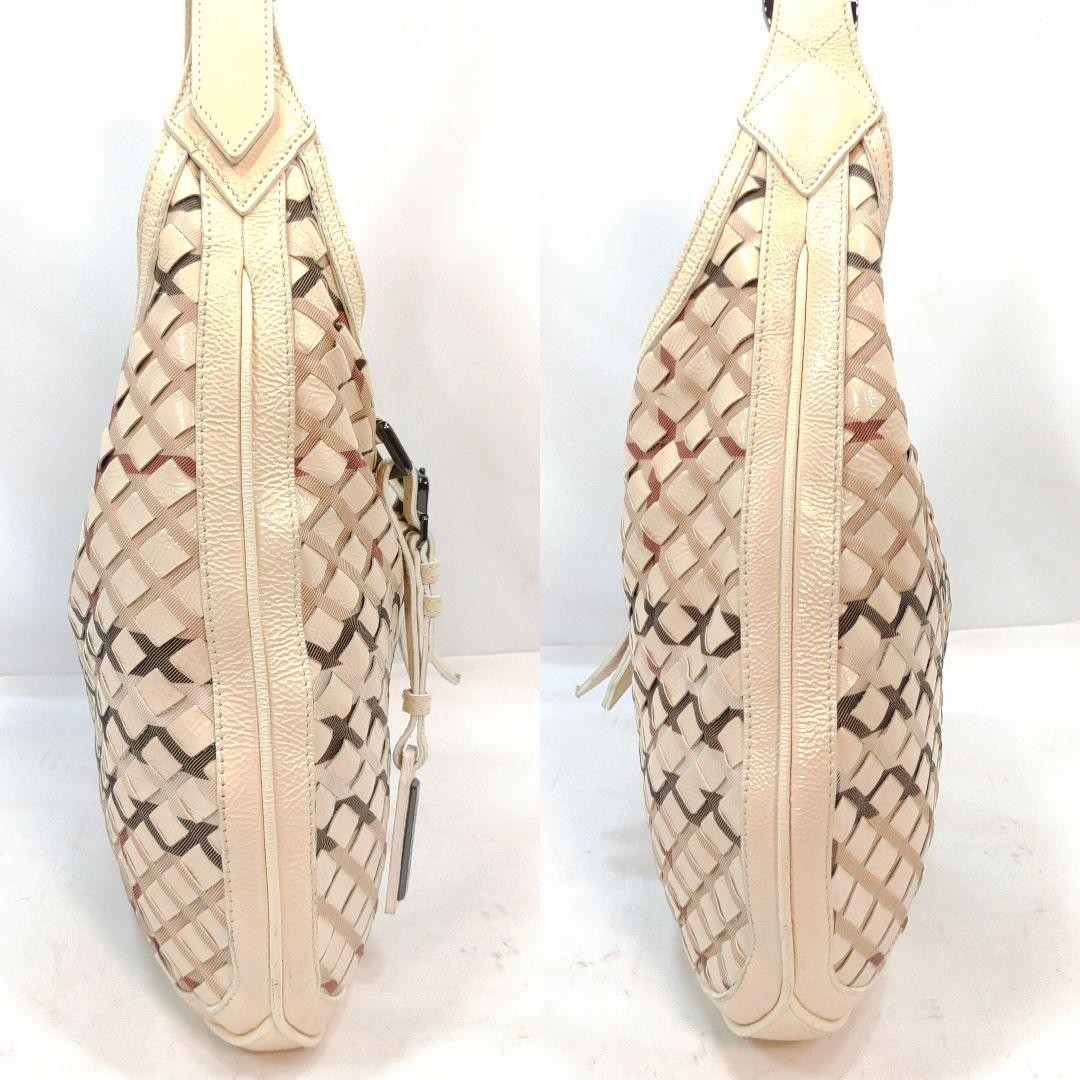 BURBERRY Shoulder Bag Purse Nova Check Patent Leather White Authentic