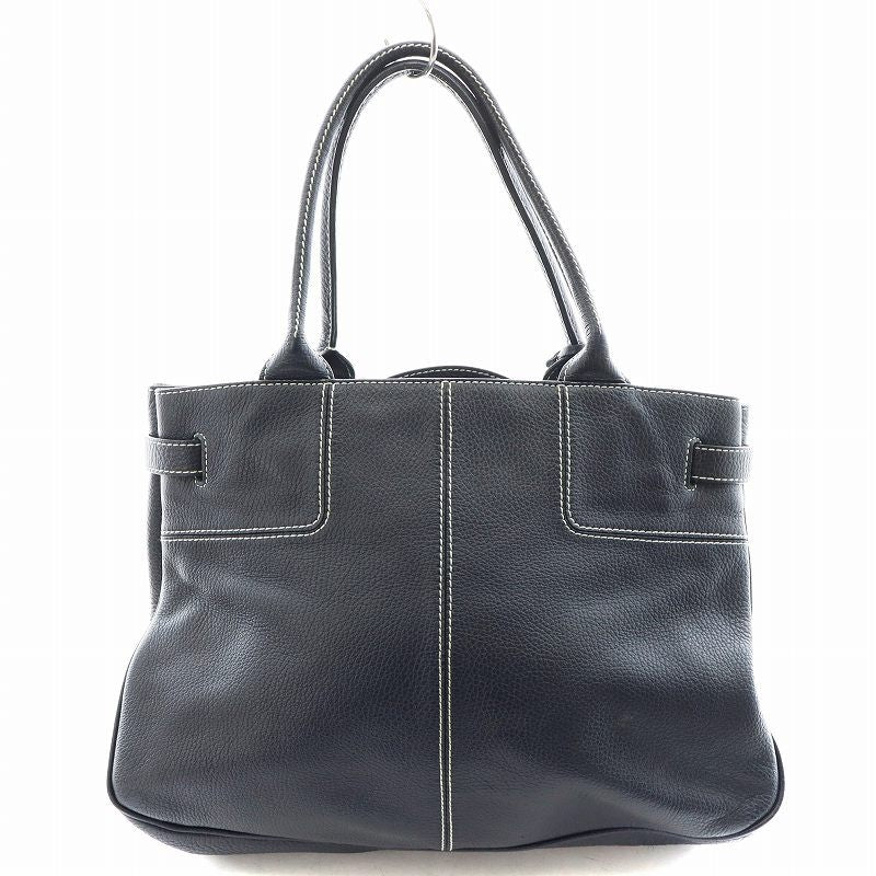 TOD'S Hand Bag Tote Purse Leather Navy Authentic