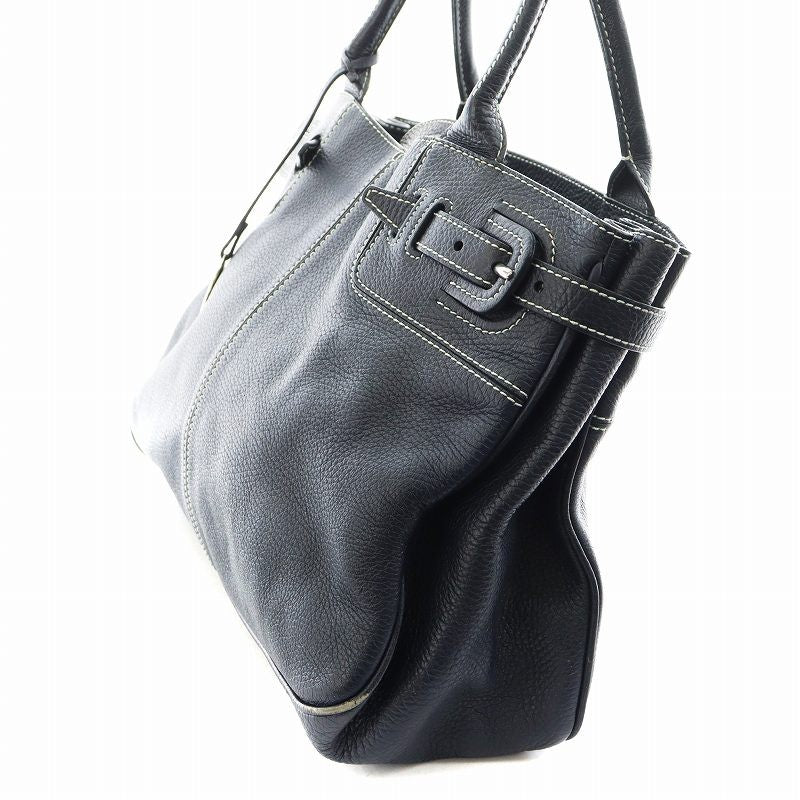 TOD'S Hand Bag Tote Purse Leather Navy Authentic