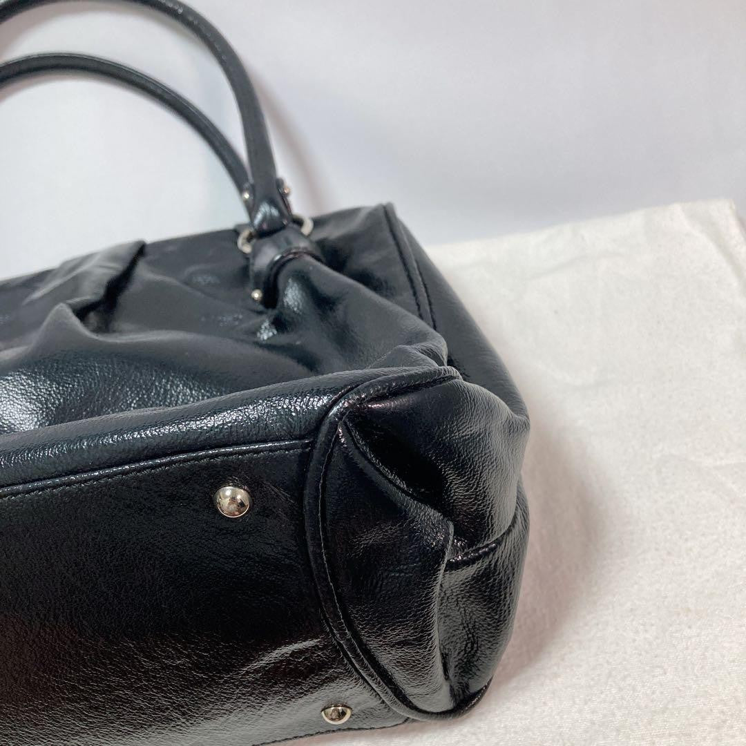 Salvatore Ferragamo Hand Bag Tote Purse Gancini Patent Leather Black Authentic