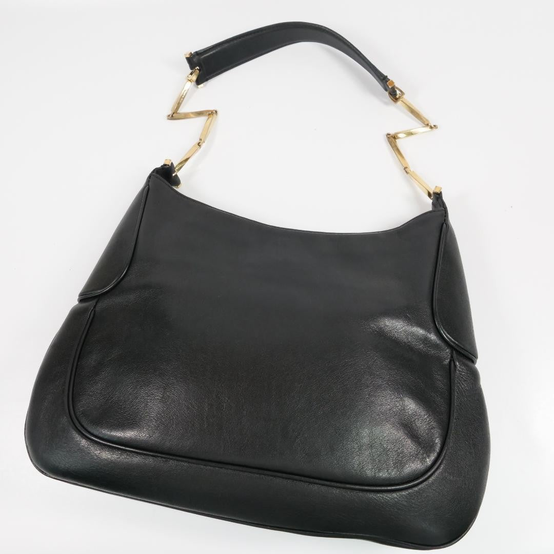 Salvatore Ferragamo Shoulder Bag Purse Leather Black Authentic