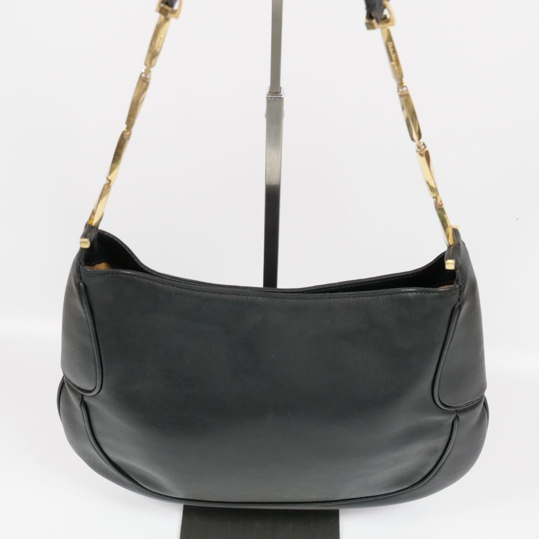 Salvatore Ferragamo Shoulder Bag Purse Leather Black Authentic