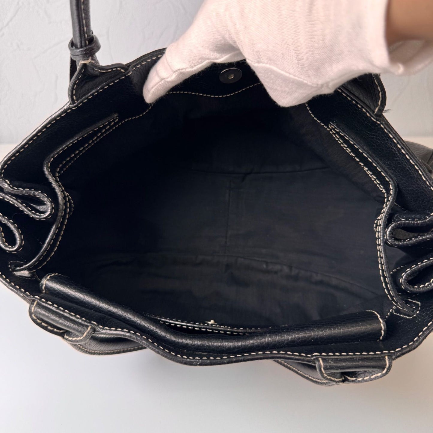 TOD'S Hand Bag Tote Purse Leather Black Authentic