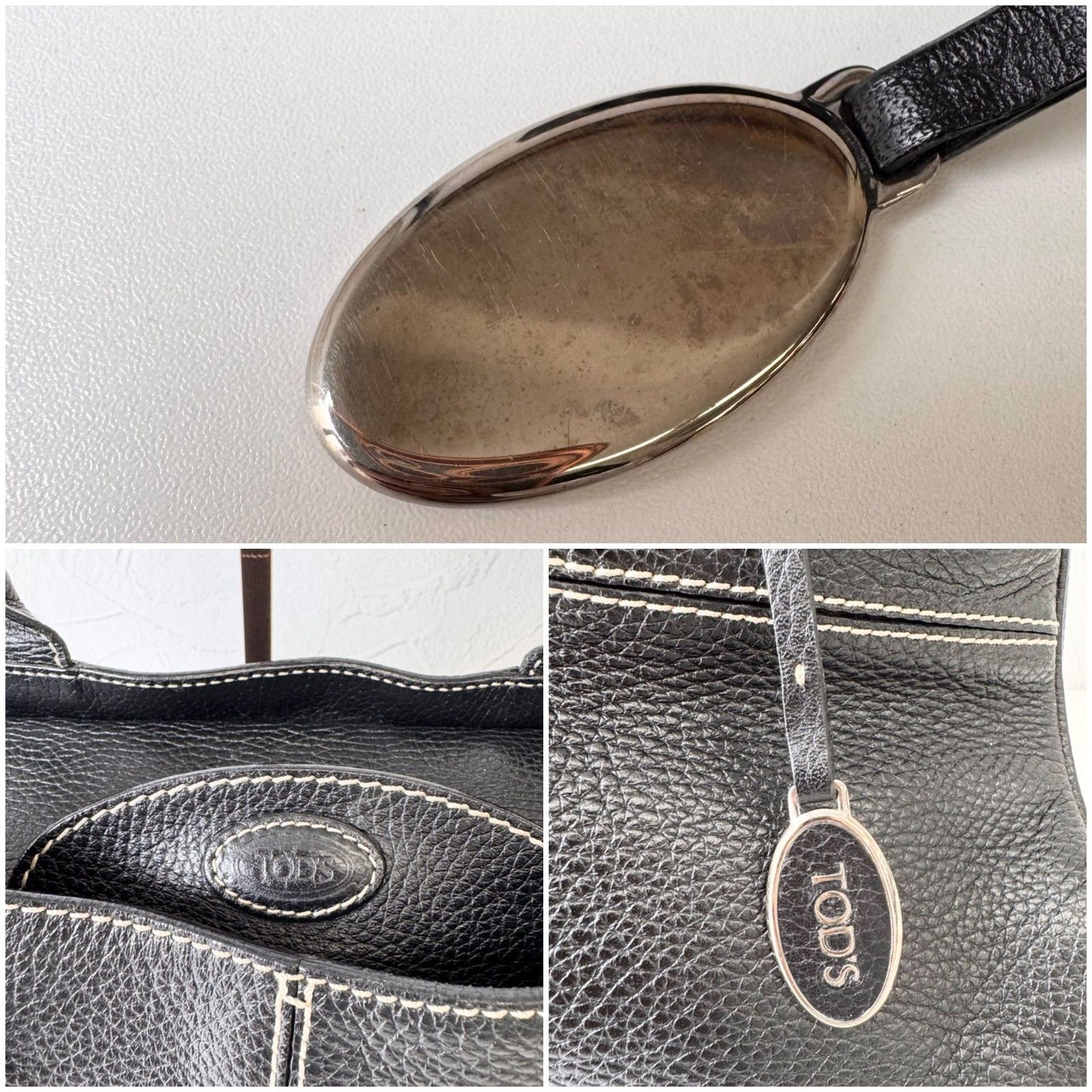 TOD'S Hand Bag Tote Purse Leather Black Authentic