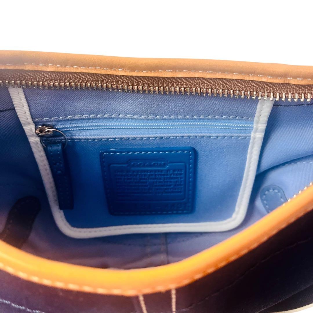 Borsa a tracolla Coach borsa tela pelle blu navy bianca autentica