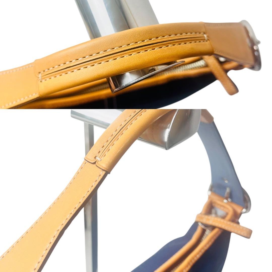COACH Bolso de Hombro Cartera Lona Cuero Azul Marino Blanco Auténtico