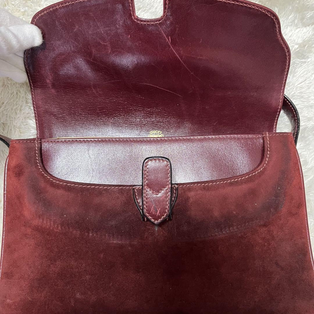 GUCCI Shoulder Bag Purse Old Suede Leather Wine Red Authentic