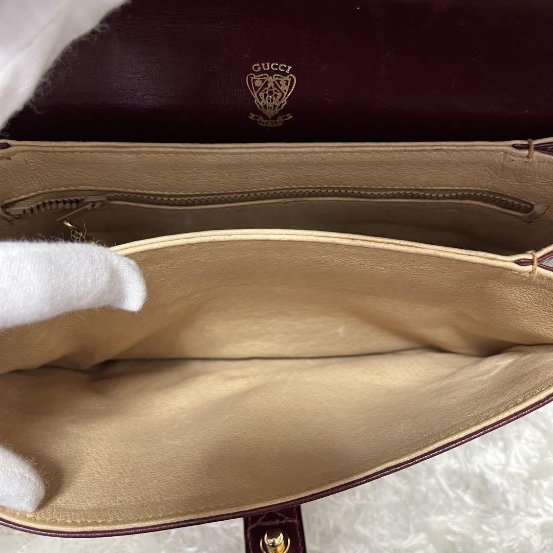 GUCCI Shoulder Bag Purse Old Suede Leather Wine Red Authentic
