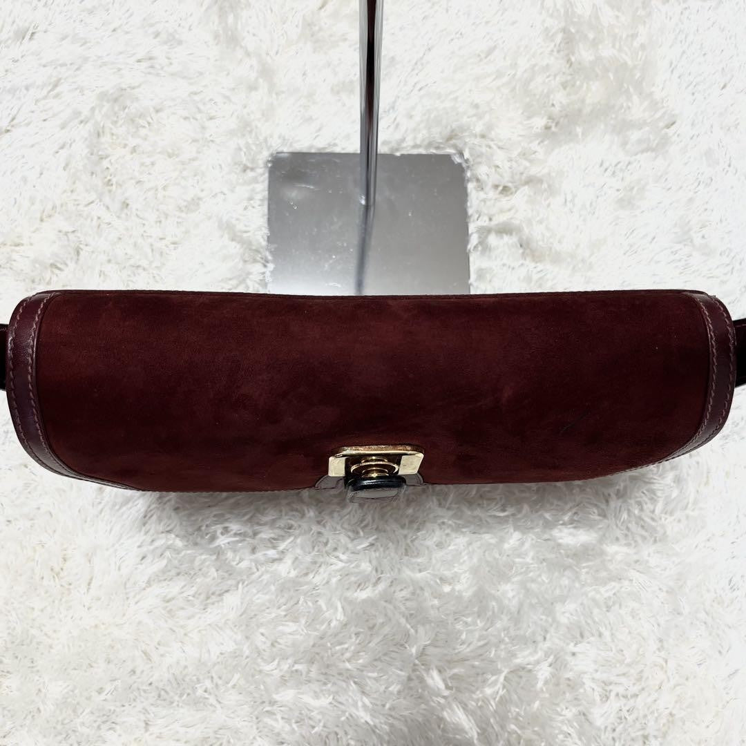 GUCCI Shoulder Bag Purse Old Suede Leather Wine Red Authentic