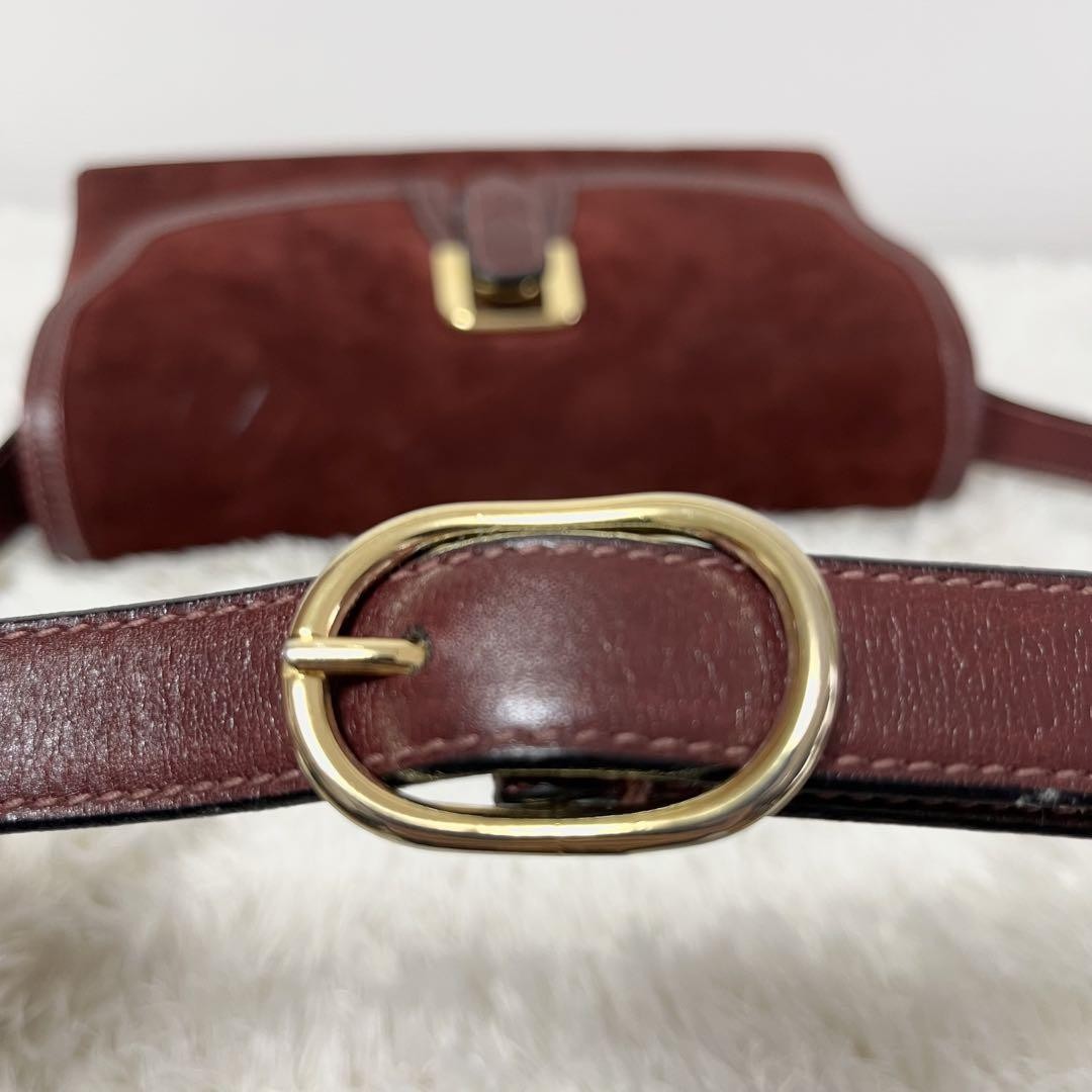 GUCCI Shoulder Bag Purse Old Suede Leather Wine Red Authentic