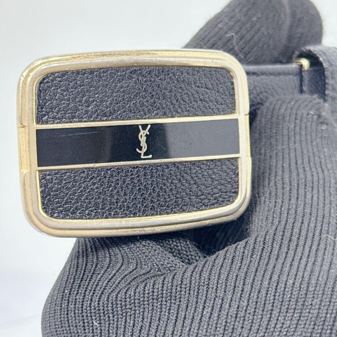 Saint Laurent Men's Belt YSL Cassandra Leather Black Authentic