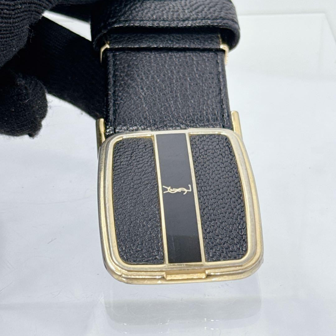 Saint Laurent Men's Belt YSL Cassandra Leather Black Authentic