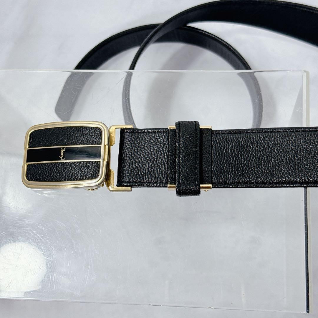 Saint Laurent Men's Belt YSL Cassandra Leather Black Authentic