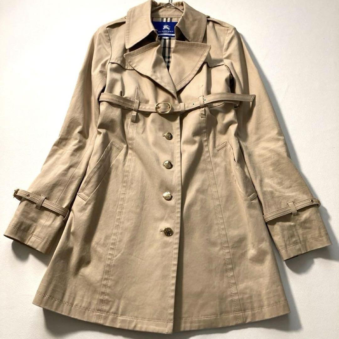 BURBERRY BLUE LABEL Coat Nova Check Asian fit M 38 US size S Beige Authentic