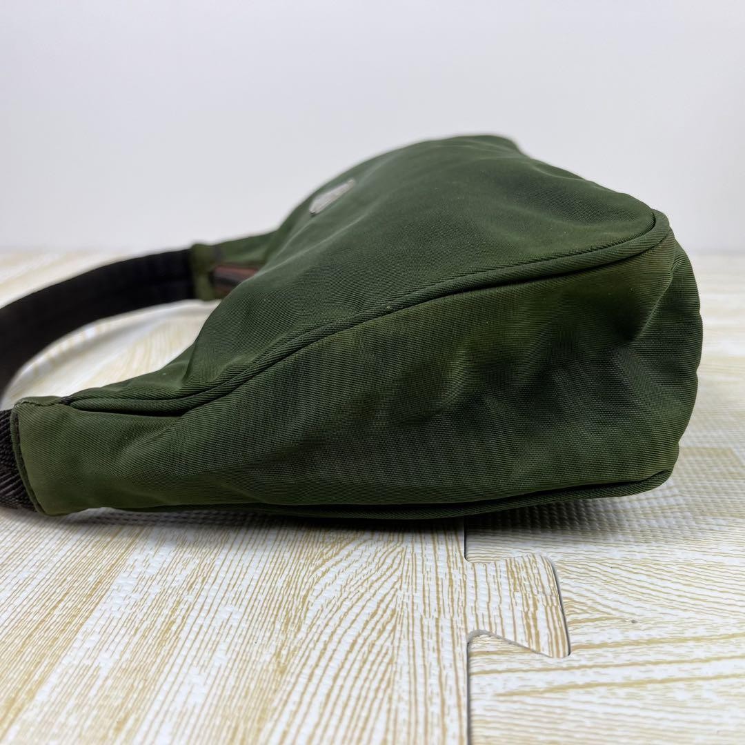 PRADA Accessory Pouch Hand Bag Tote Purse Logo Nylon Green Authentic