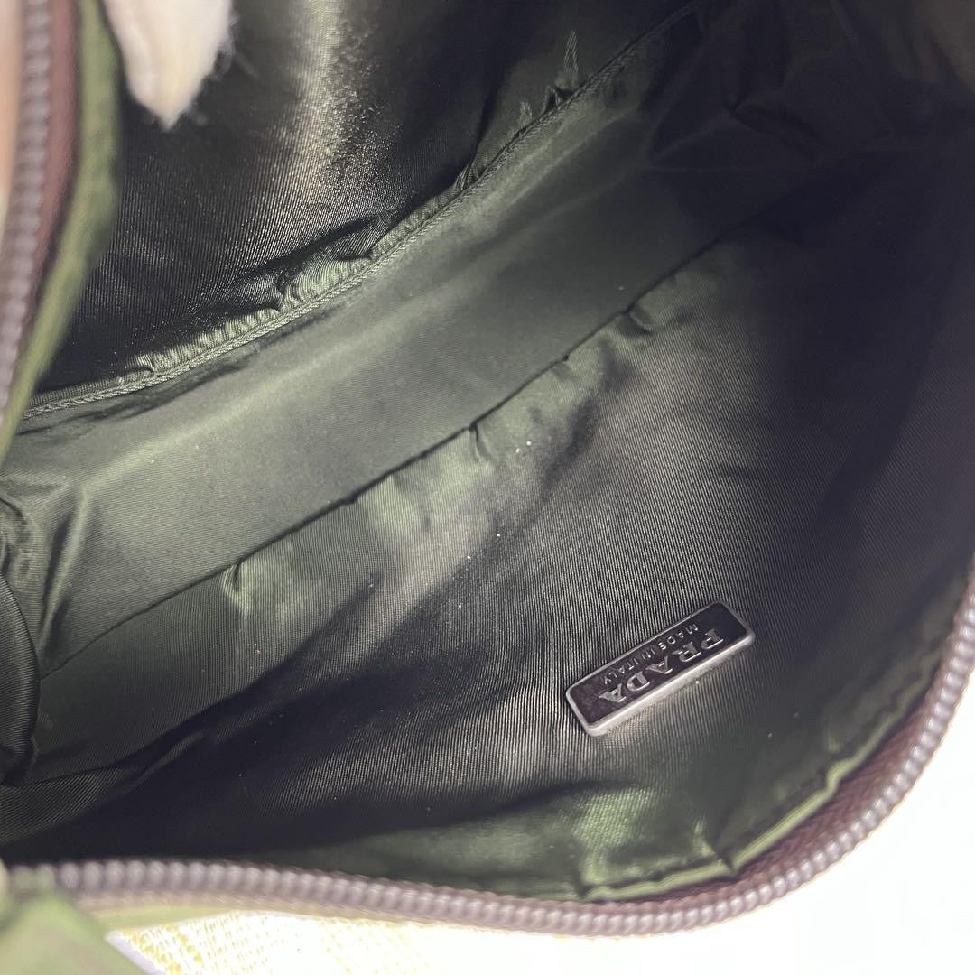 PRADA Accessory Pouch Hand Bag Tote Purse Logo Nylon Green Authentic