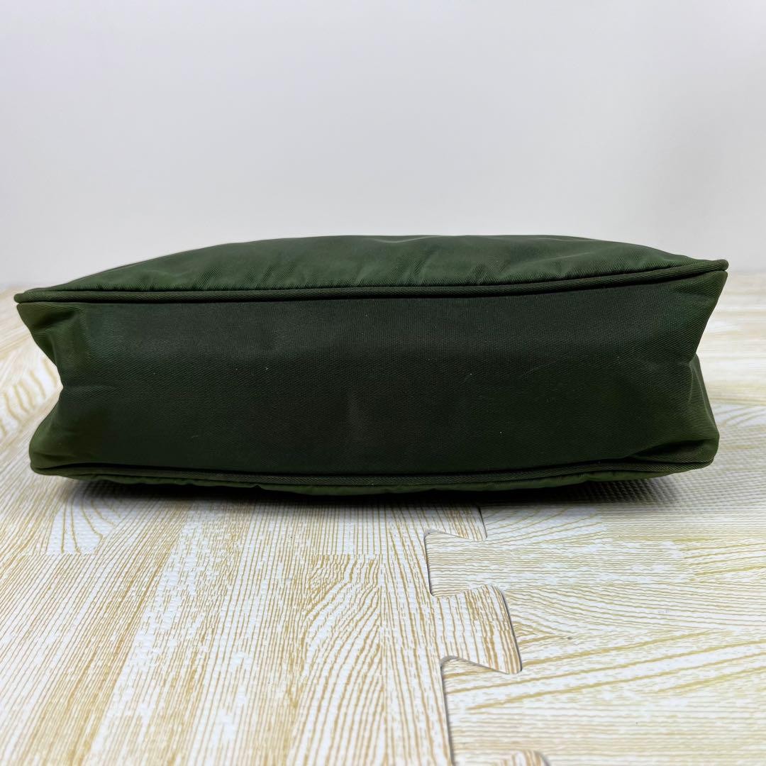 PRADA Accessory Pouch Hand Bag Tote Purse Logo Nylon Green Authentic