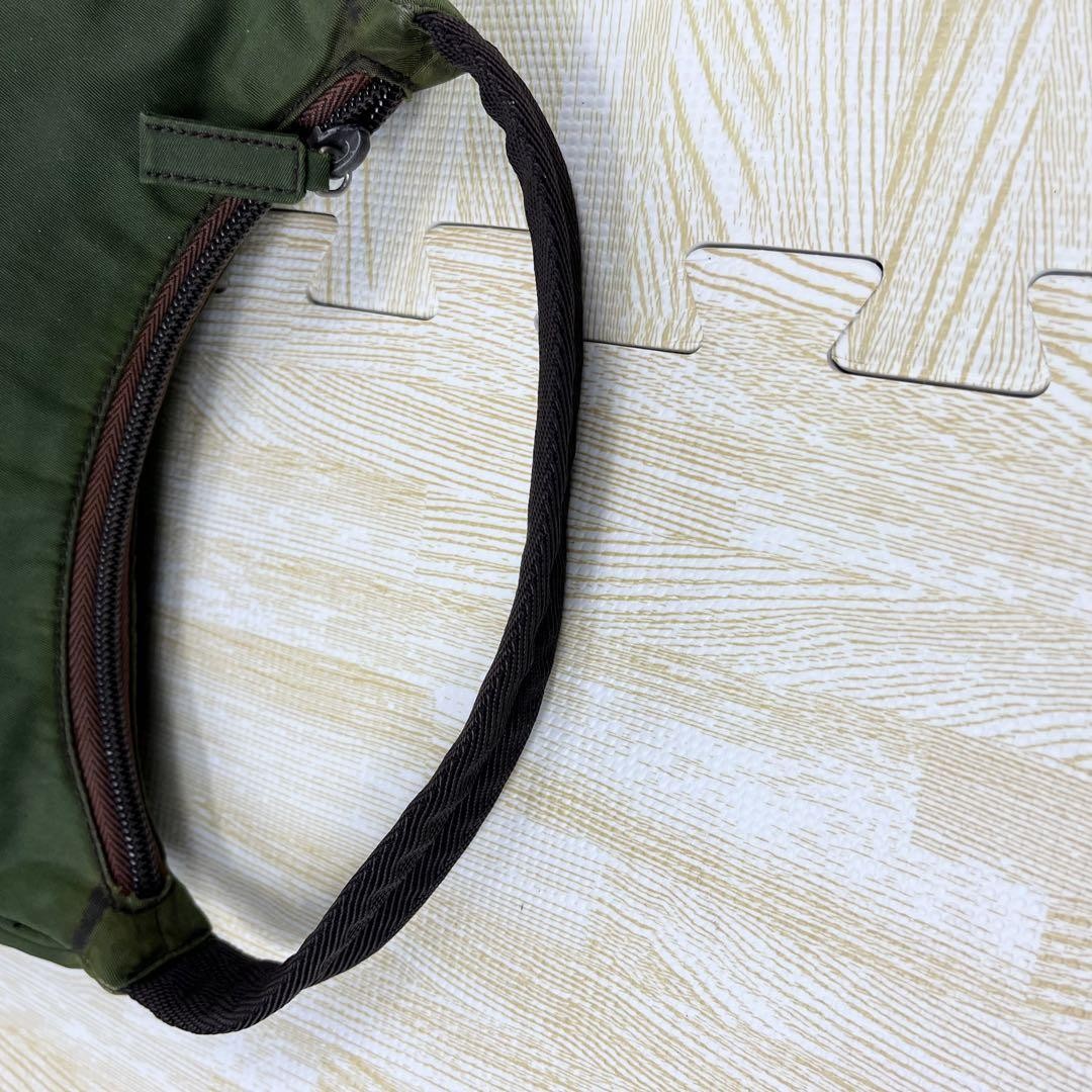 PRADA Accessory Pouch Hand Bag Tote Purse Logo Nylon Green Authentic