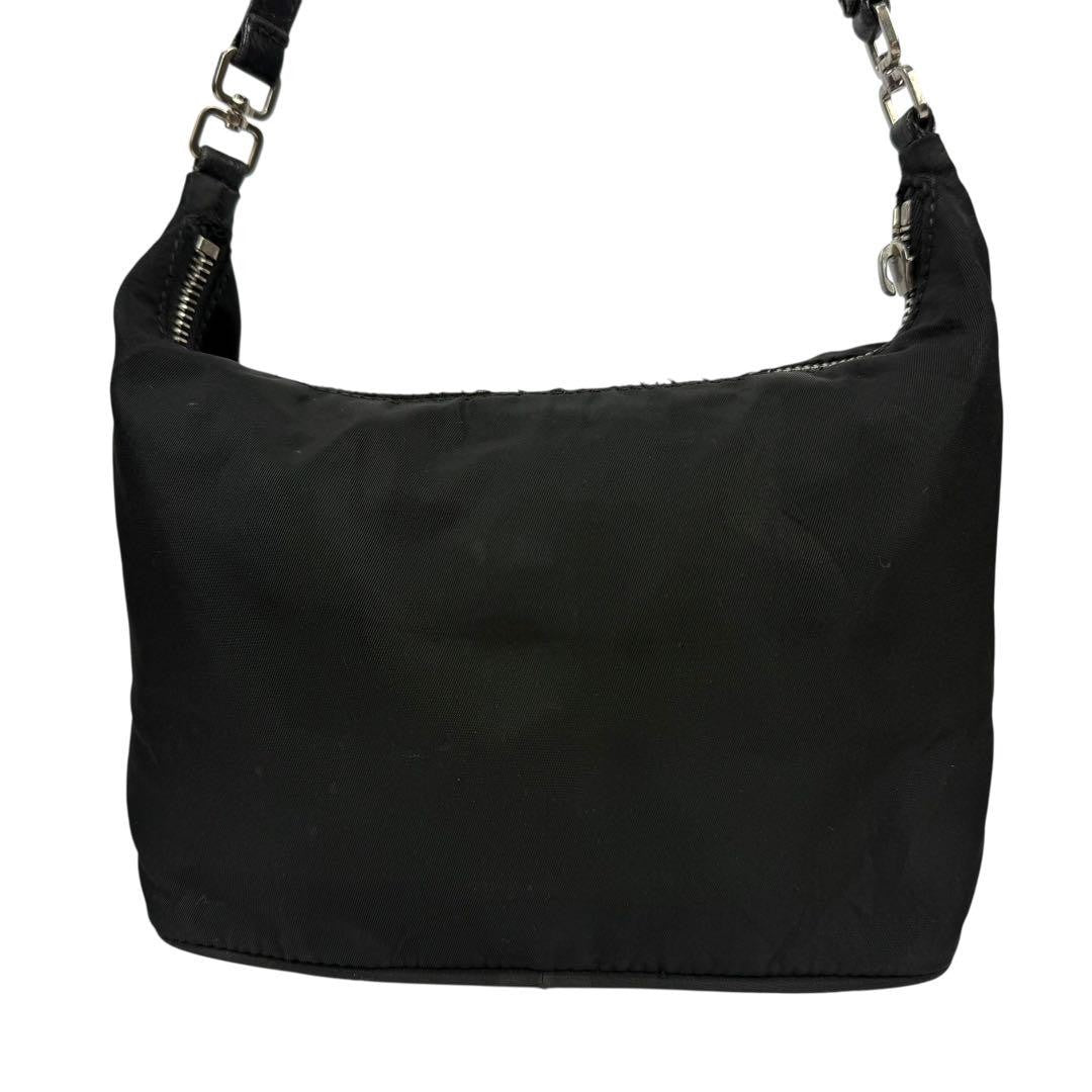 PRADA Accessory Pouch Hand Bag Tote Purse Logo Nylon Leather Black Authentic