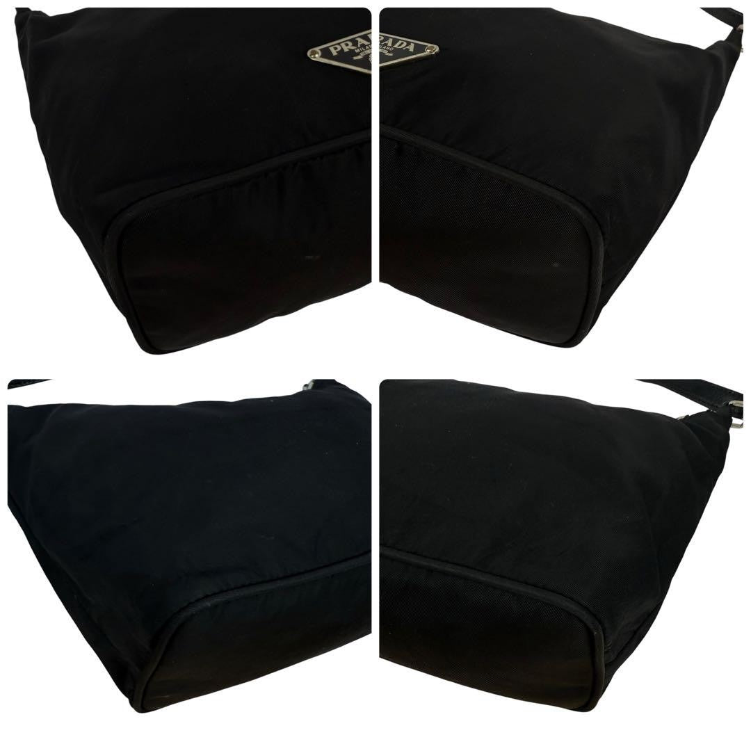 PRADA Accessory Pouch Hand Bag Tote Purse Logo Nylon Leather Black Authentic