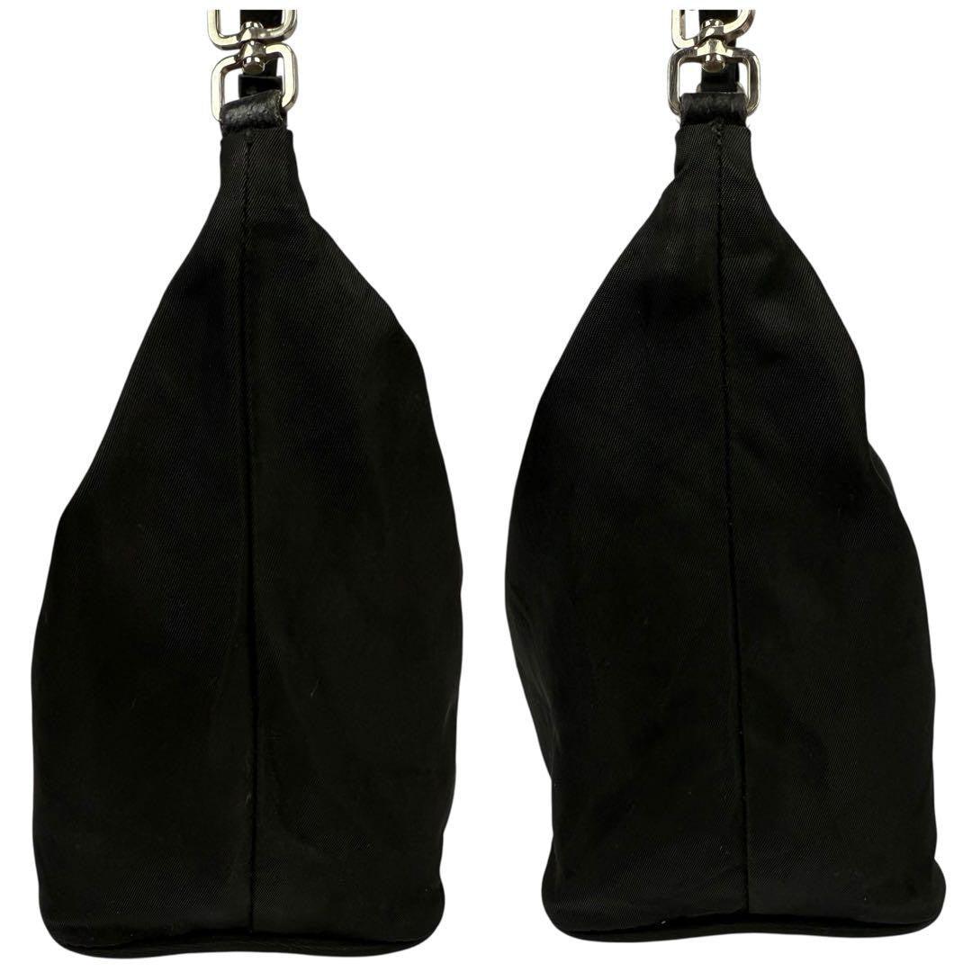 PRADA Accessory Pouch Hand Bag Tote Purse Logo Nylon Leather Black Authentic