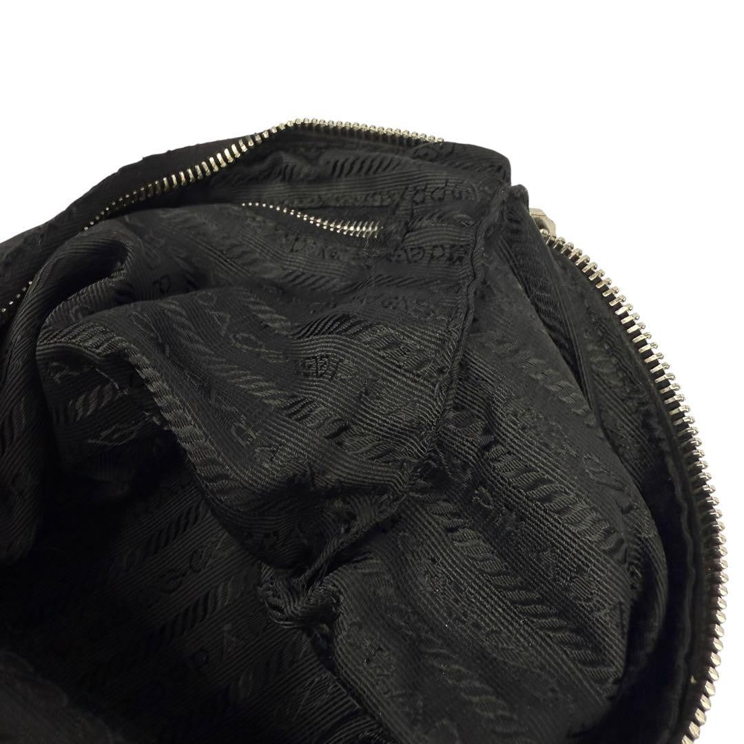 PRADA Accessory Pouch Hand Bag Tote Purse Logo Nylon Leather Black Authentic