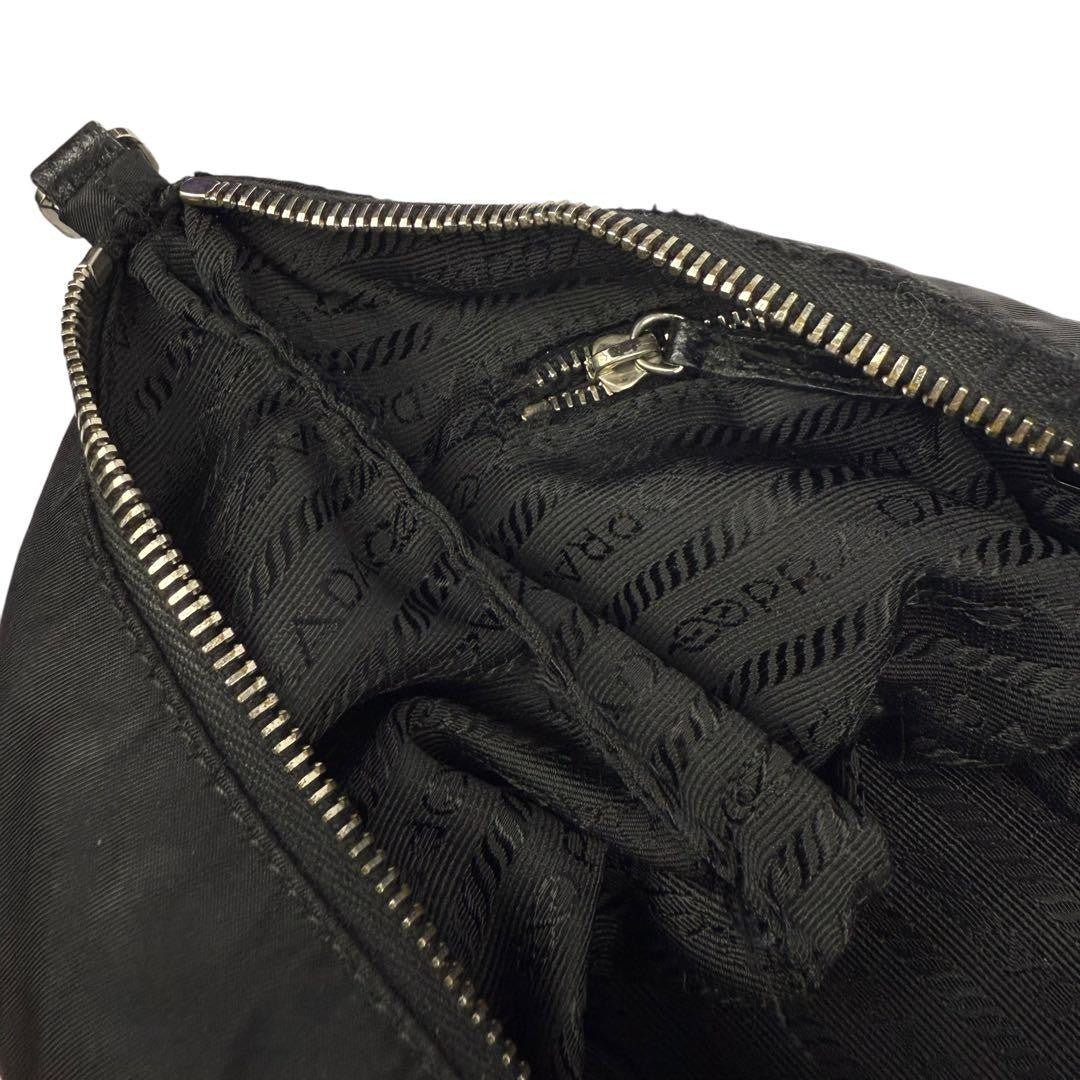 PRADA Accessory Pouch Hand Bag Tote Purse Logo Nylon Leather Black Authentic