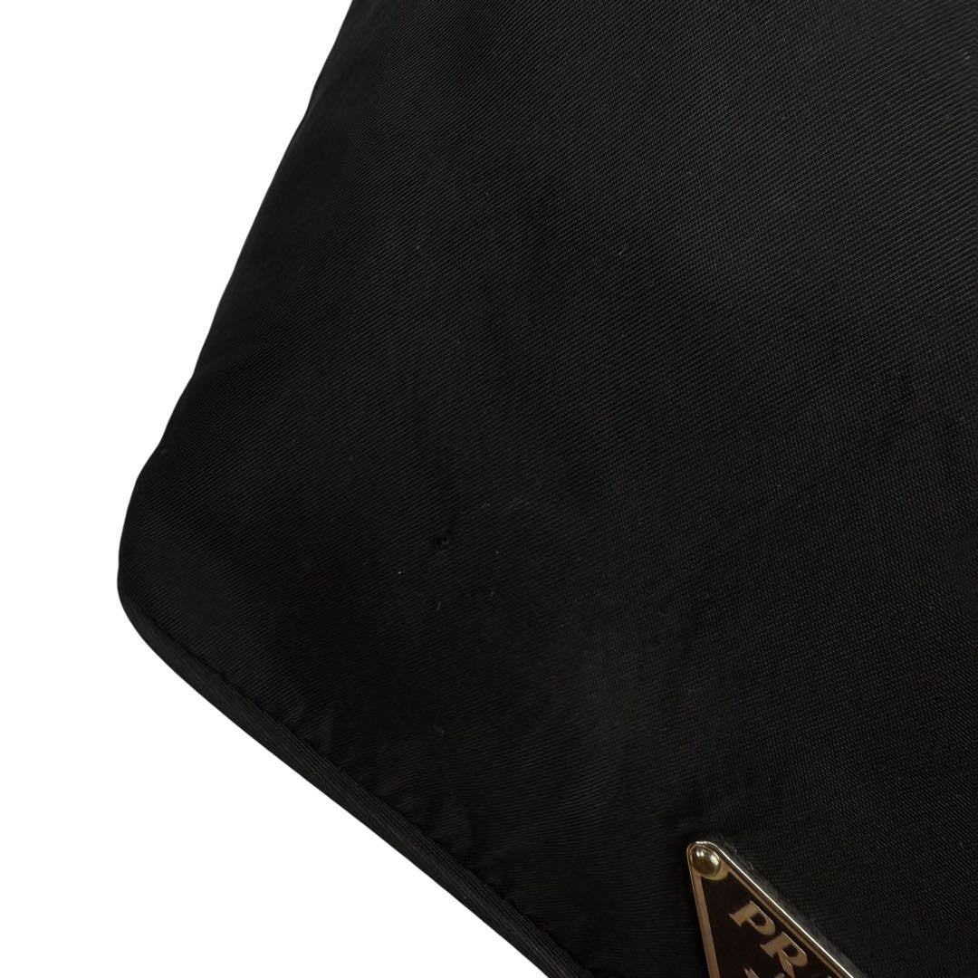 PRADA Accessory Pouch Hand Bag Tote Purse Logo Nylon Leather Black Authentic