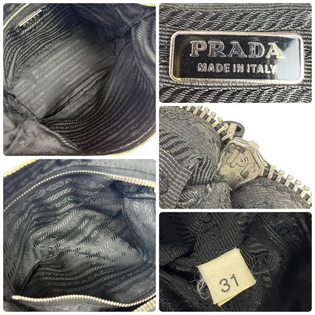 PRADA Accessory Pouch Hand Bag Tote Purse Logo Nylon Leather Black Authentic