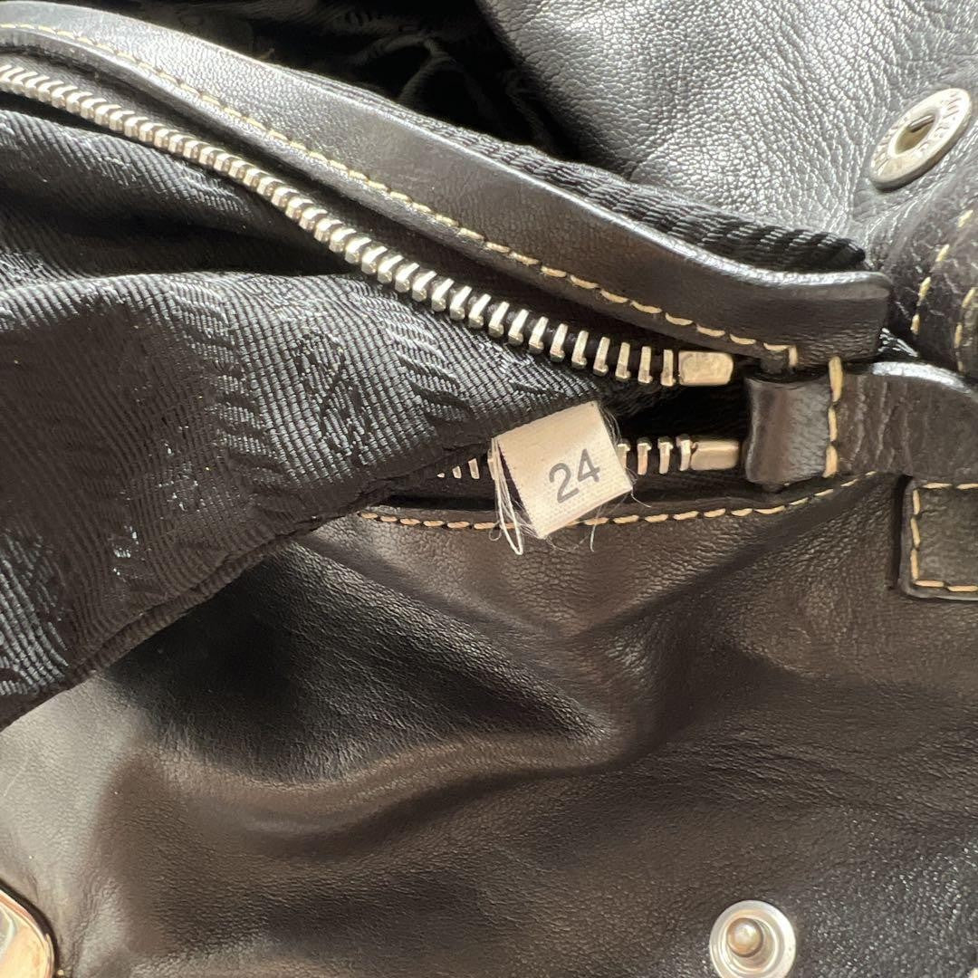 PRADA Hand Bag Tote Purse Logo Nylon Leather Black Authentic