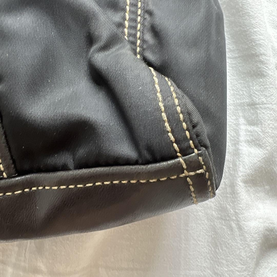 PRADA Hand Bag Tote Purse Logo Nylon Leather Black Authentic