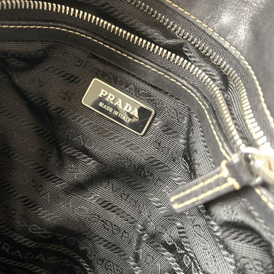 PRADA Hand Bag Tote Purse Logo Nylon Leather Black Authentic