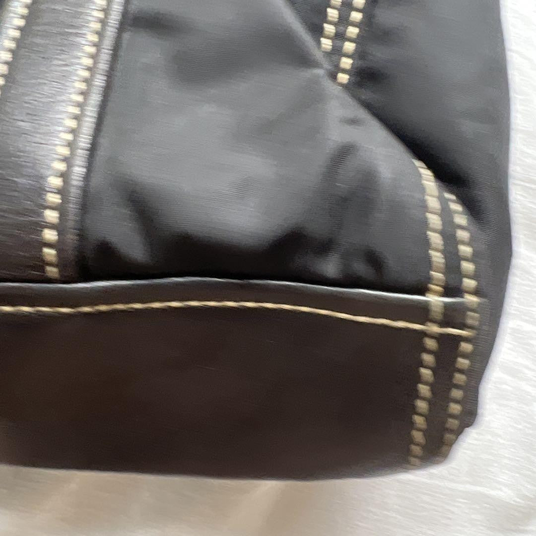 PRADA Hand Bag Tote Purse Logo Nylon Leather Black Authentic