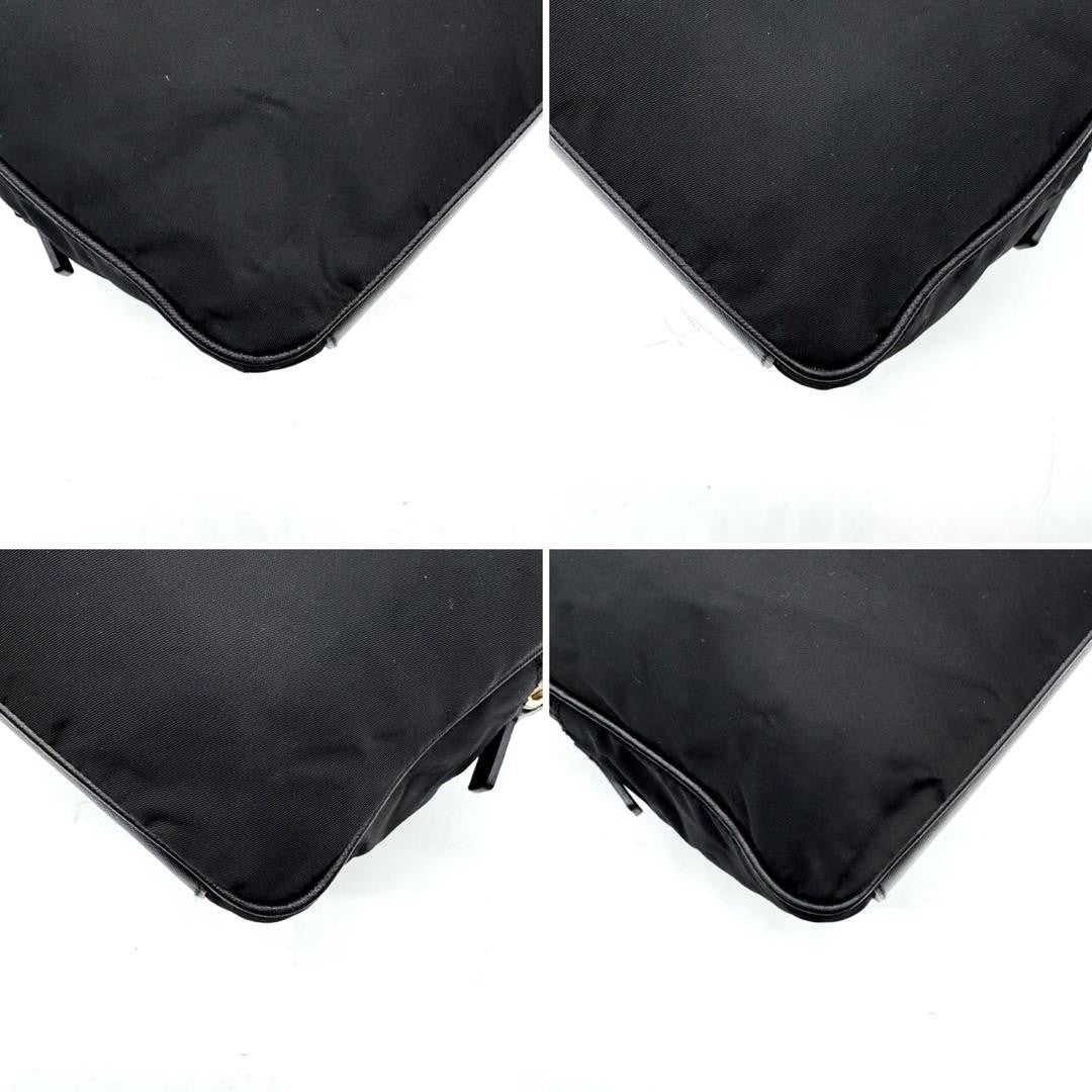 PRADA Hand Bag Tote Purse Logo Nylon Leather Black Authentic