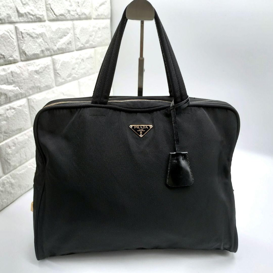 PRADA Hand Bag Tote Purse Logo Nylon Black Authentic