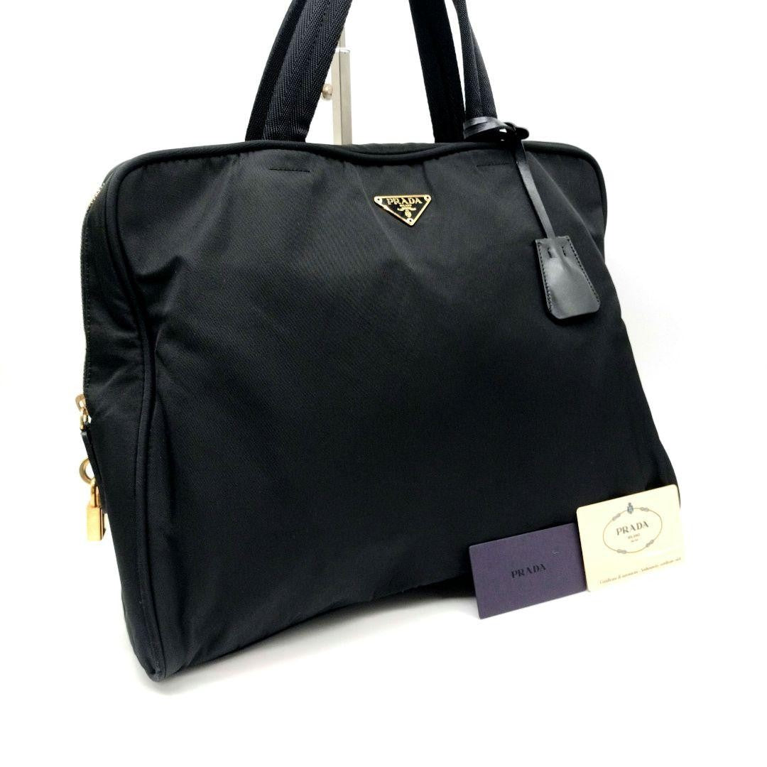 PRADA Hand Bag Tote Purse Logo Nylon Black Authentic