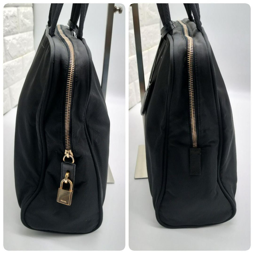 PRADA Hand Bag Tote Purse Logo Nylon Black Authentic