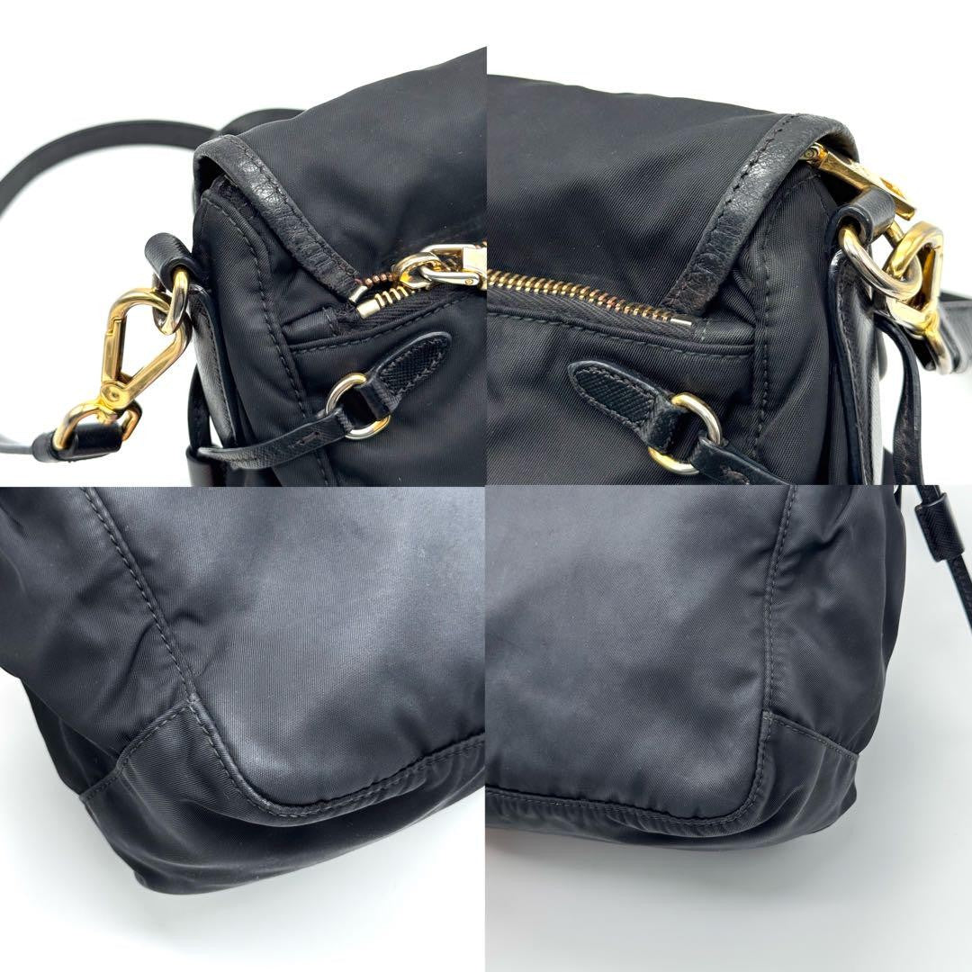 PRADA Shoulder Bag Purse Nylon Leather Black Authentic