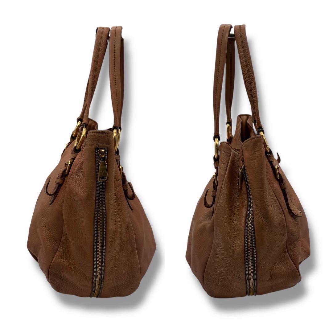 PRADA Hand Bag Tote Purse Leather Brown Authentic