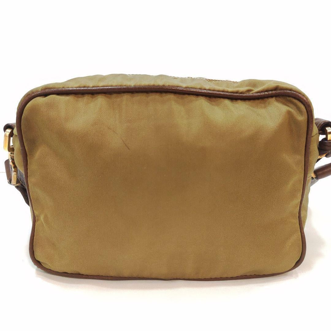 PRADA Shoulder Camera Bag Purse Logo Nylon Leather Brown Authentic