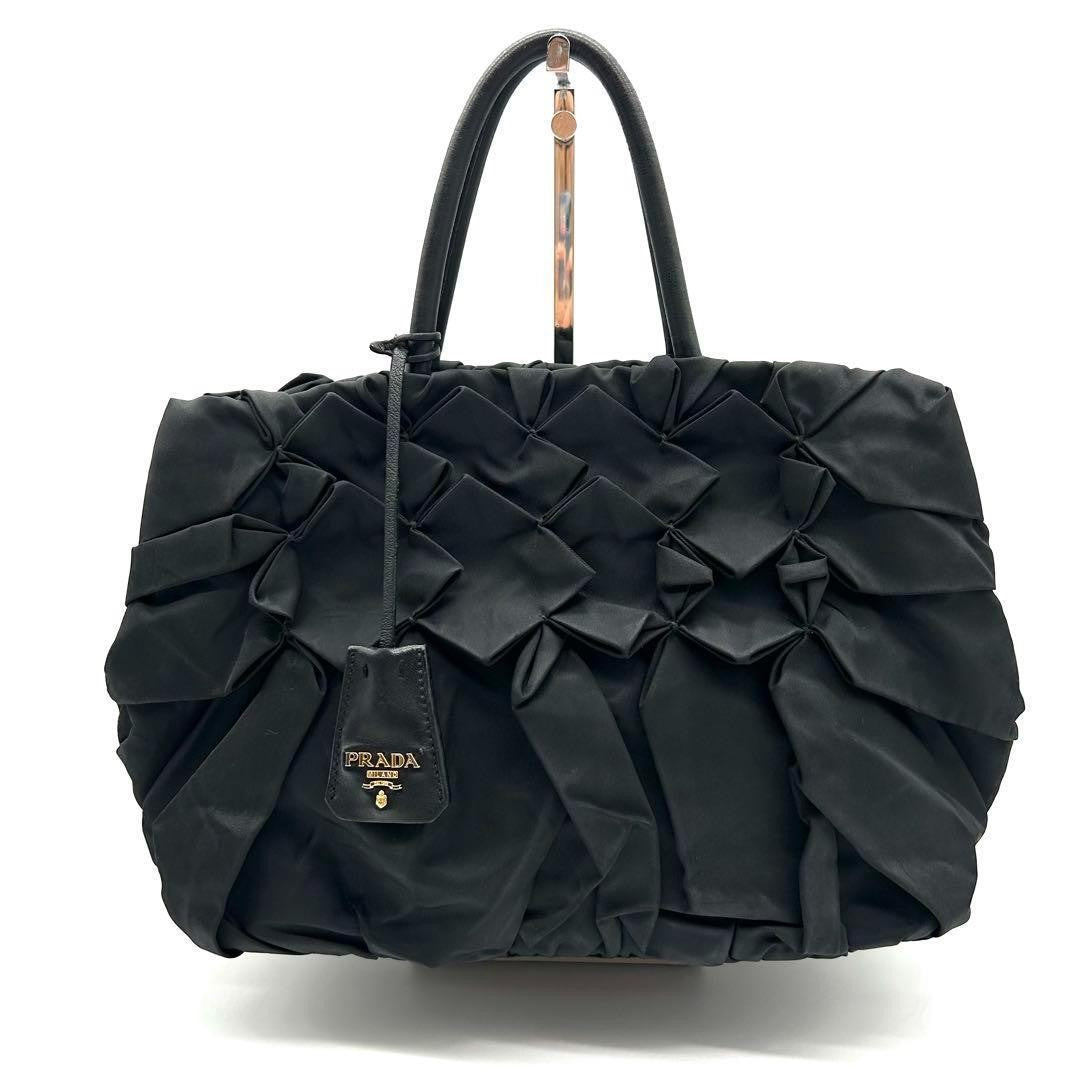 PRADA Hand Bag Tote Purse Logo Black Authentic