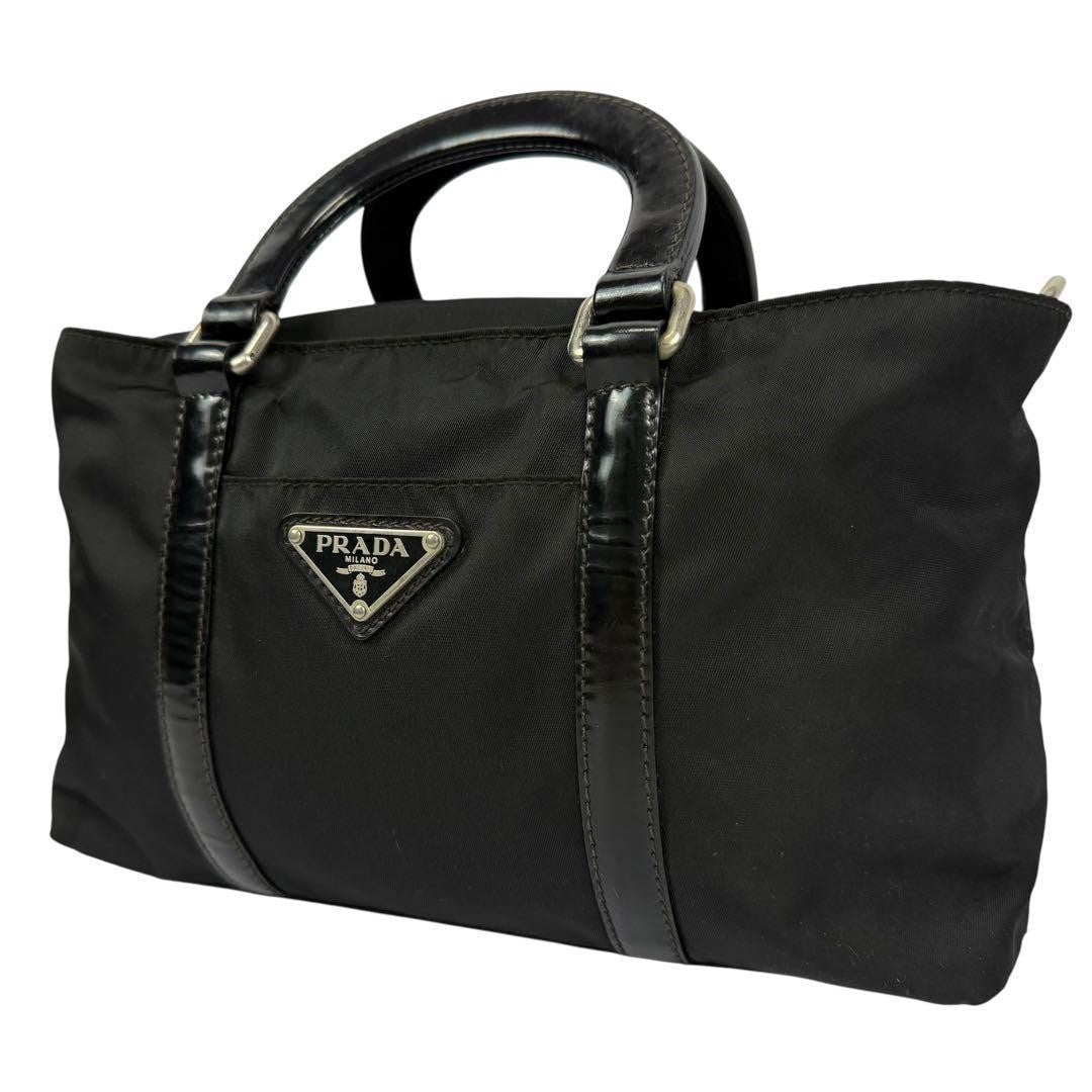 PRADA Mini Hand Bag Tote Purse Logo Nylon Leather Black Authentic