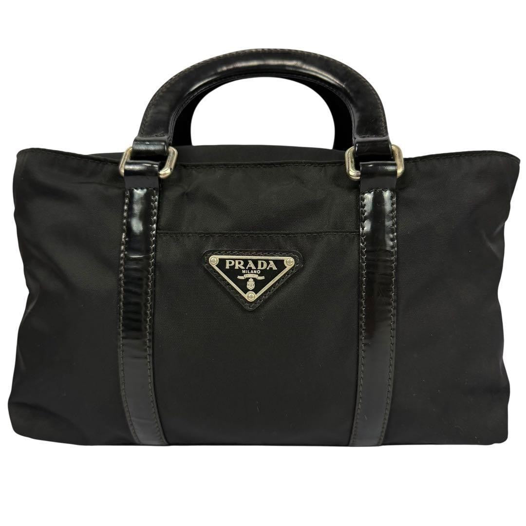 PRADA Mini Hand Bag Tote Purse Logo Nylon Leather Black Authentic