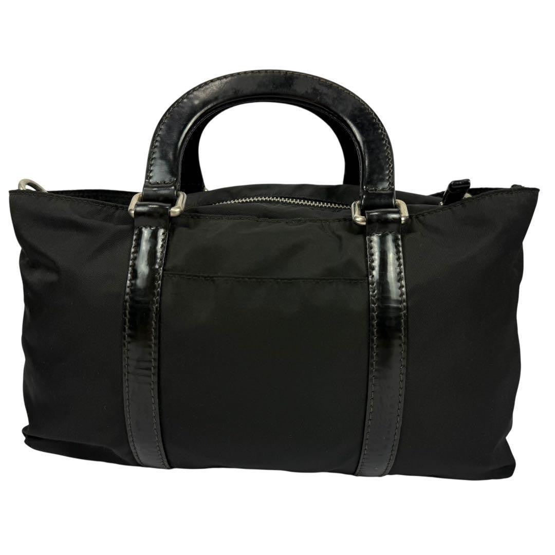 PRADA Mini Hand Bag Tote Purse Logo Nylon Leather Black Authentic