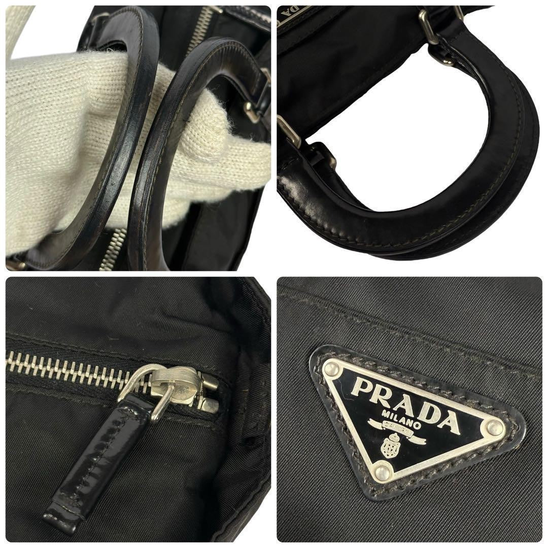 PRADA Mini Hand Bag Tote Purse Logo Nylon Leather Black Authentic